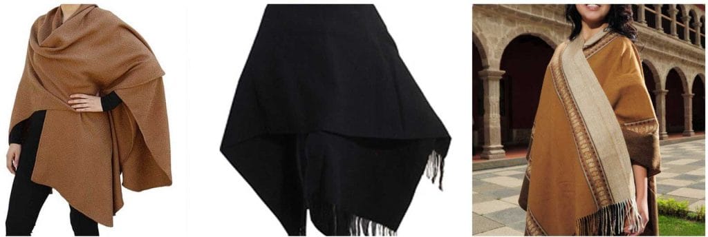 Three examples of Argentine textiles alpaca ruanas.