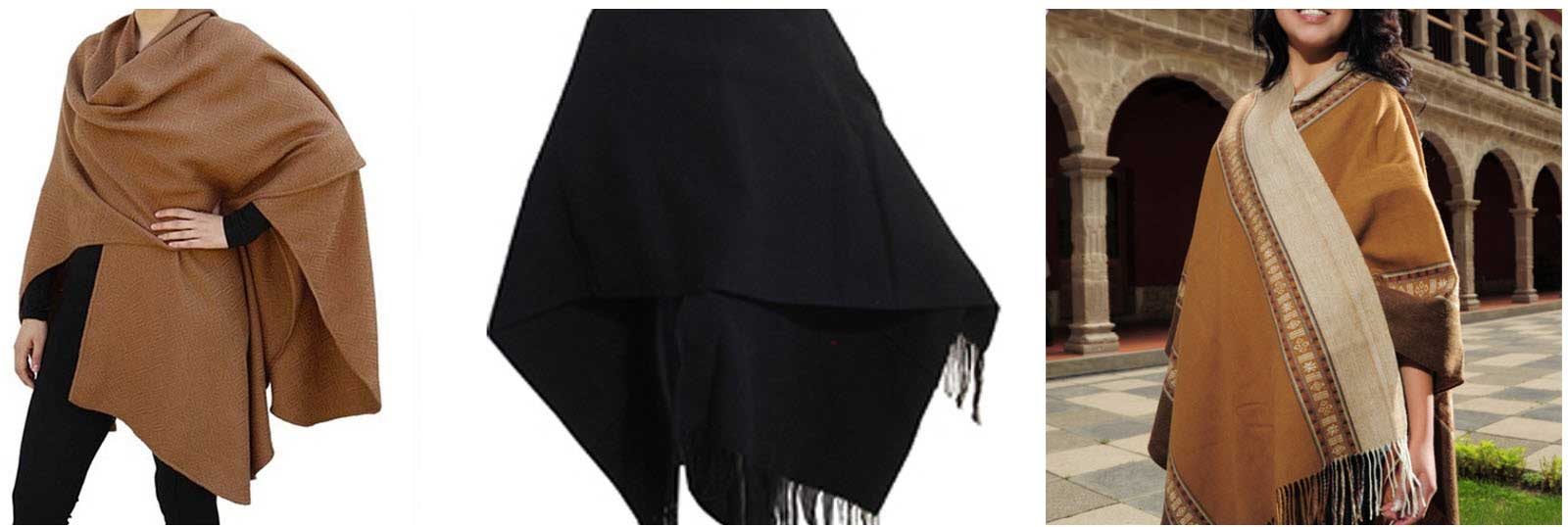 Three examples of Argentine textiles alpaca ruanas.