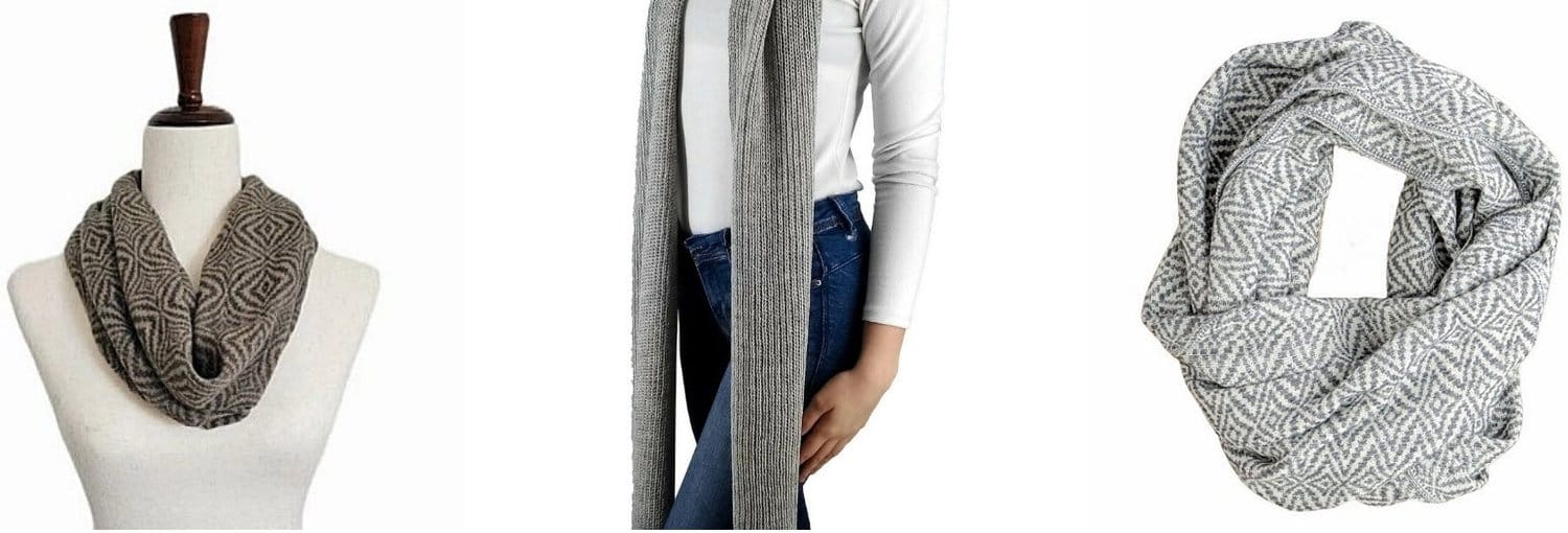 Three choices of alpaca scarves.