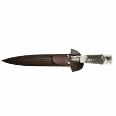 Gaucho knife with full tang fixed blade accented with silver.