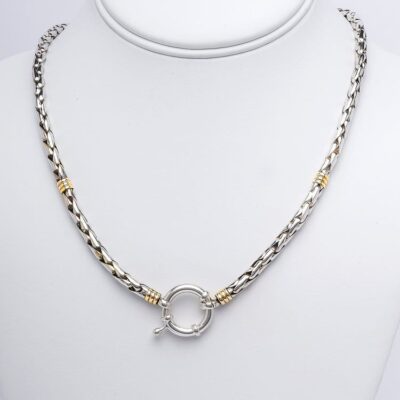 Extra heavy hand braided, solid sterling silver & 18KT gold unisex neck chain.