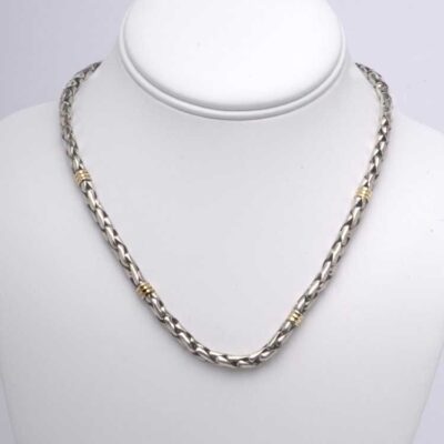 Extra heave handmade, hand braided, solid sterling silver and 18Kt gold unisex neck chain - hand crafted.