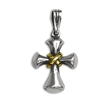Sterling silver "love Knot" cross with 189kt Gold Bands.