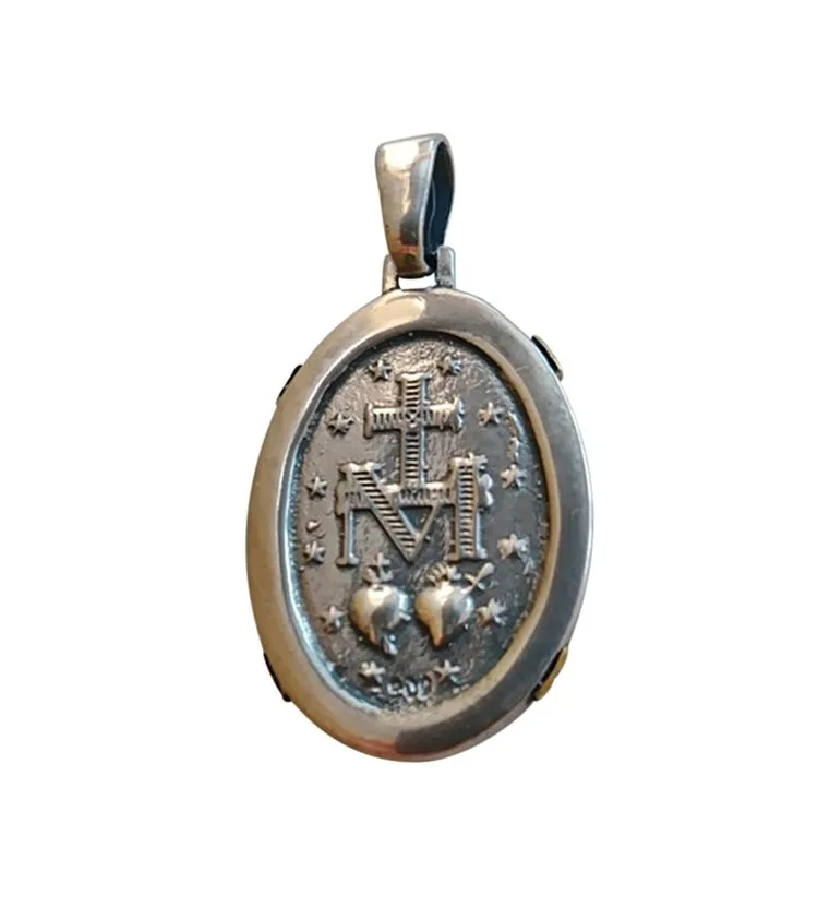 Back side Miraculous Mary Medal PEndant.