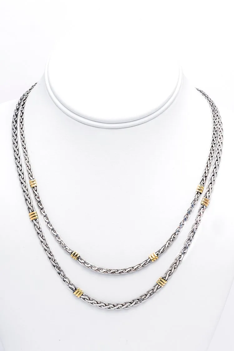 Silver braided necklace 18KT gold and sterling silver.