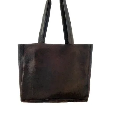 black hair on hide tote bag