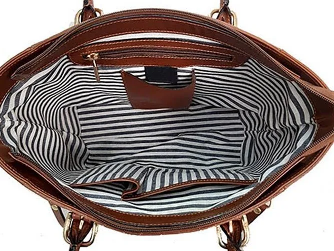 caramel leather totebag interiort