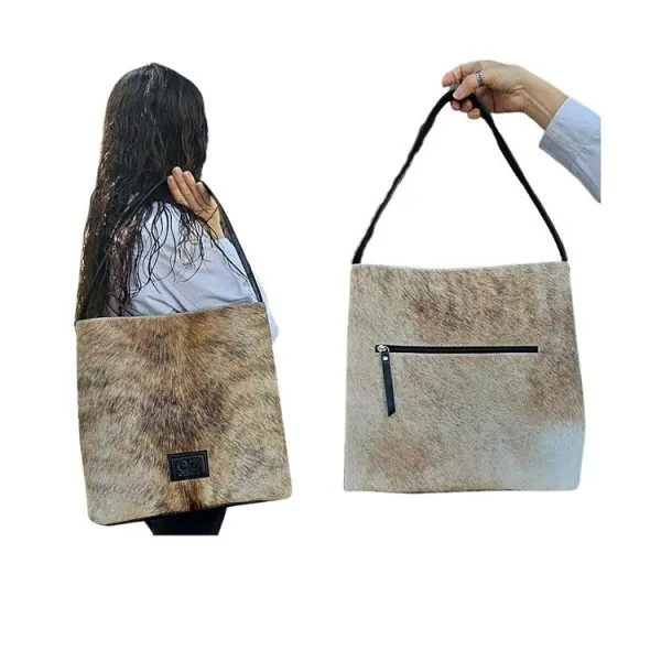 Stunning tote bag, hair on hide, with external zippered pocket