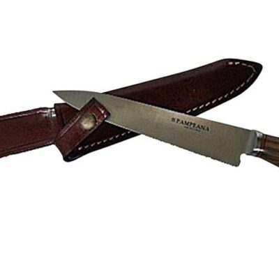 Argentine exotic hardwood withbrass accents handled, full tang, stainless steel gaucho knife.