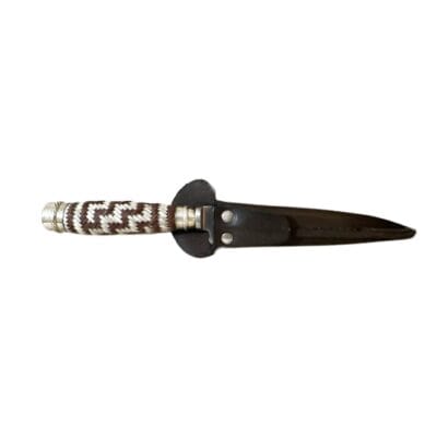 HANDMADE, HAND BRAIDED RAWHIDE LEATHER - 14CM FIXED BLADE, GAUCHO KNIFE WITH ALPACA SILVER ACCENTS - ET-ET/35-BWN