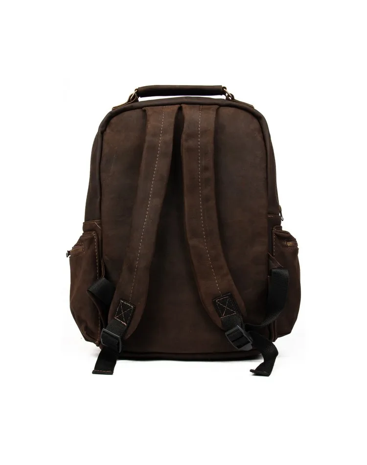 Waxed brown leather backpack