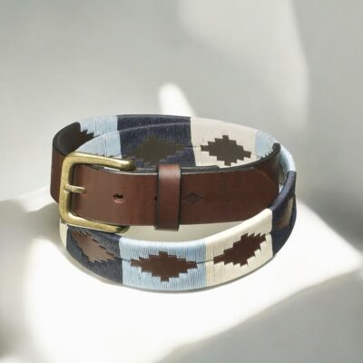 Hand-Stitched Polo Belt in light and navy blue and ivory