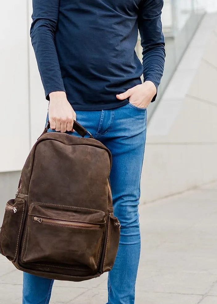 estra large brown leather backpack