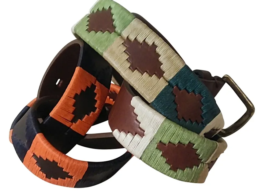 halloween colors and green tones embroidered belt in brown cow leather and brass buckle