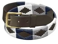 navy pearl gray and white embroidered brown cow leather belt zoom
