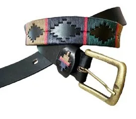 navy, tan hunter green and red strip brass buckle