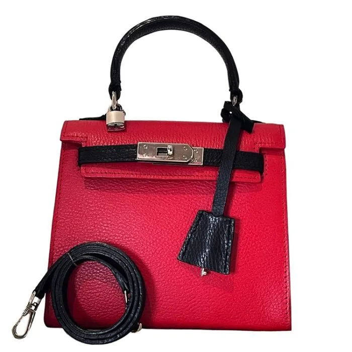 red and black kelly bag made of cow leather