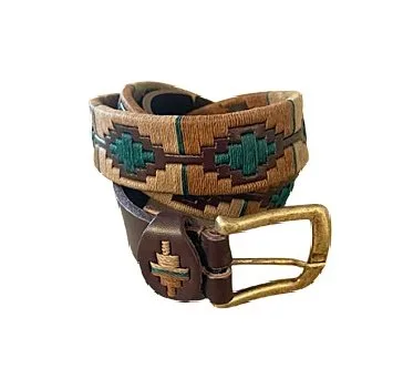 gorgeous polo brown cow leather, embroidered in tan, habano and hunter green threads with brass buckle