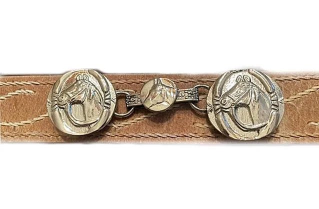 Double horse head belt buckle and capybara belt.