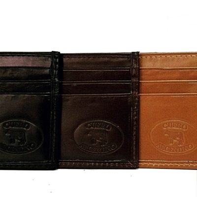 Caramel cowhide credit card case.