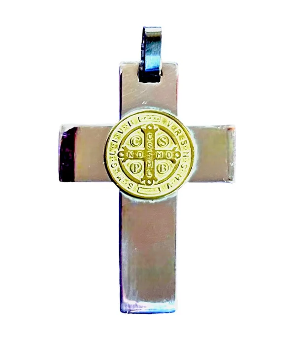 925 Sterling silver cross with St Benedict medal in 18k