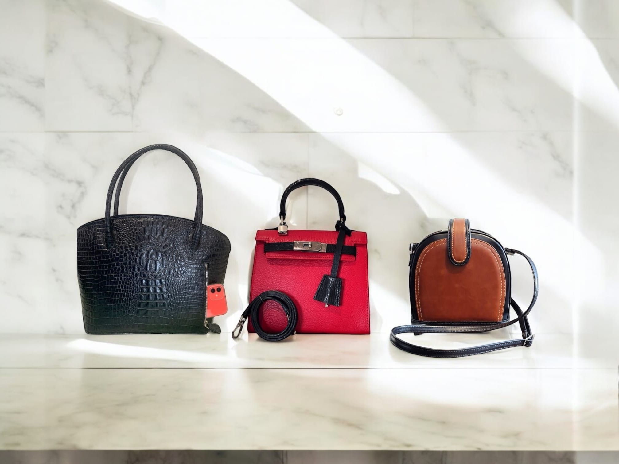 Examples of fast fashion ladies handbags.