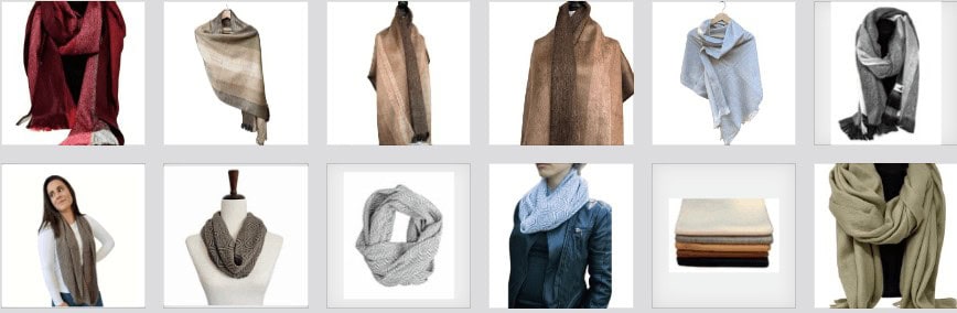 Various alpaca fiber products.