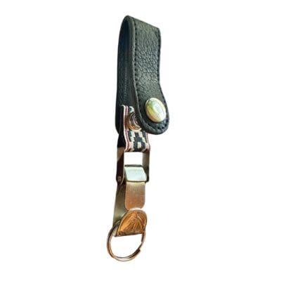 Belt Clip Styled Keychain in Genuine Argentine Leather – Black & Red Pampa Design, Handmade