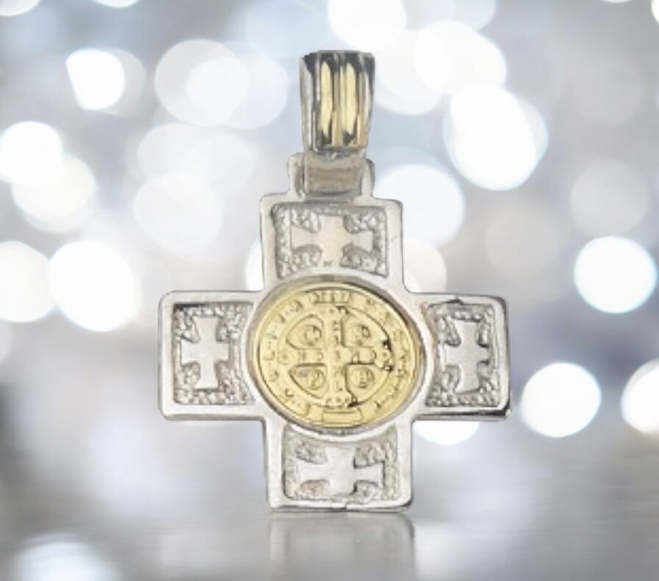 Silver and 18kt Gold Saint Benedict Cross Pendant