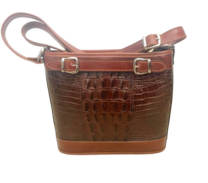 Cross Body Bag Cowhide Leather with Embossed Croc Pattern - Handmade in Buenos Aires - Image 2