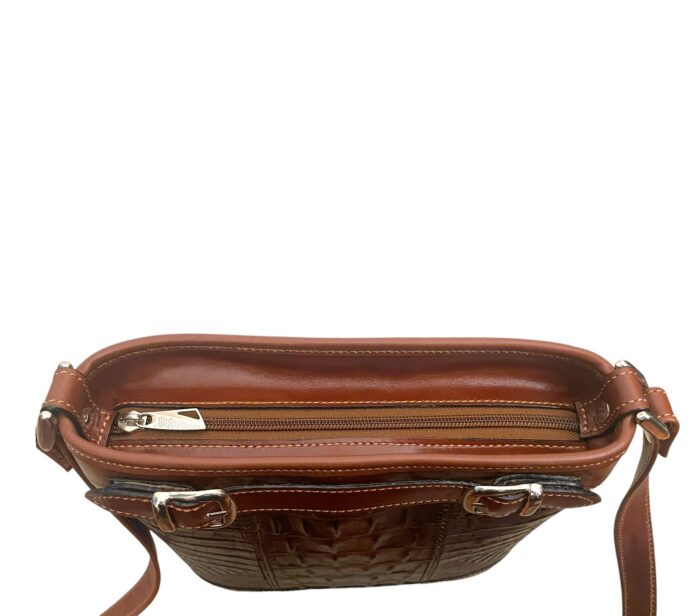 Cross Body Bag Cowhide Leather with Embossed Croc Pattern - Handmade in Buenos Aires - Image 6