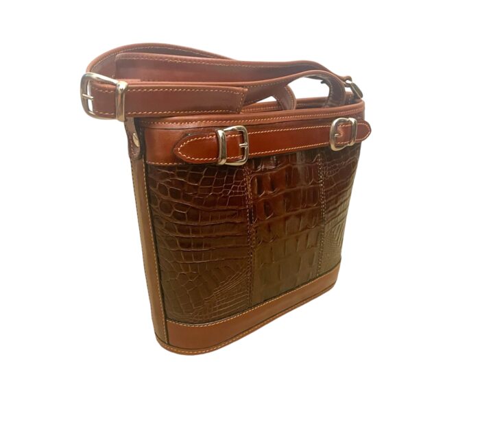 Cross Body Bag Cowhide Leather with Embossed Croc Pattern - Handmade in Buenos Aires - Image 7