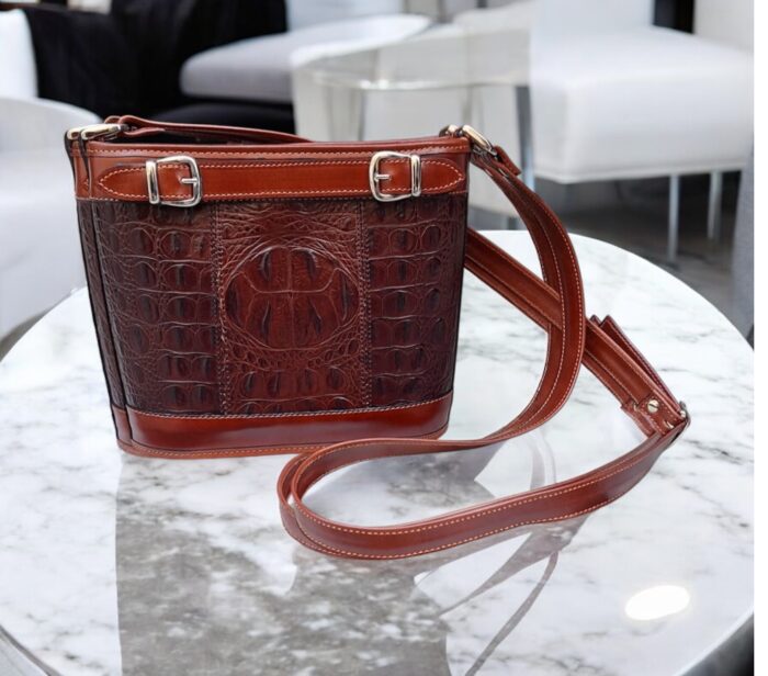 Cross Body Bag Cowhide Leather with Embossed Croc Pattern - Handmade in Buenos Aires!