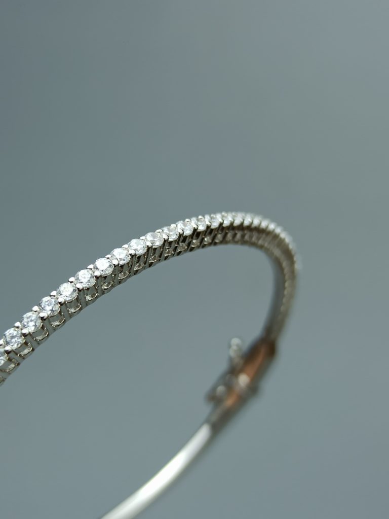 Solid Sterling Silver Bracelet with Channel Set Zirconia - Image 6