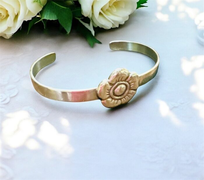 Alpaca Silver Cuff Style Bracelet with Flower Motif - Handmade in Argentina - Image 6