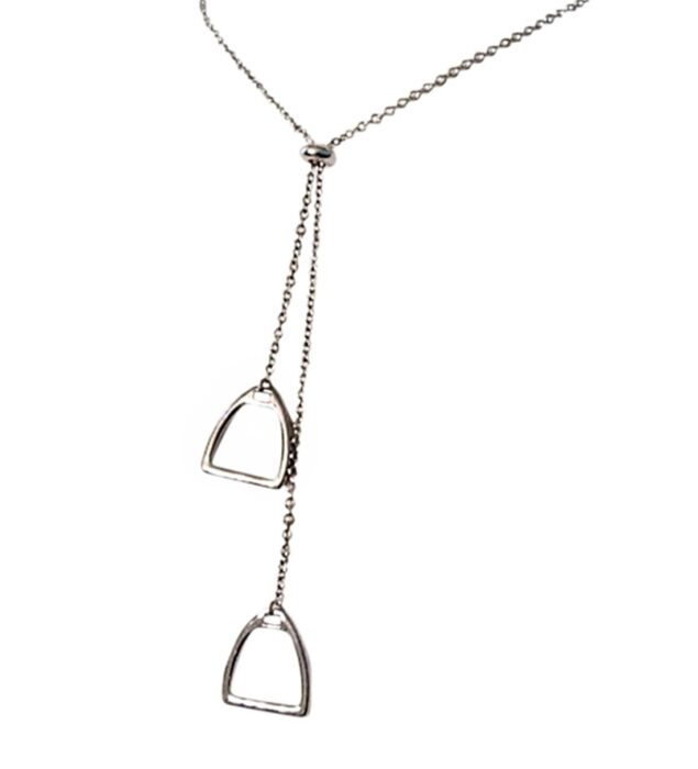 Double English Sterling Silver Riding Stirrup Lariat Necklace - Image 2