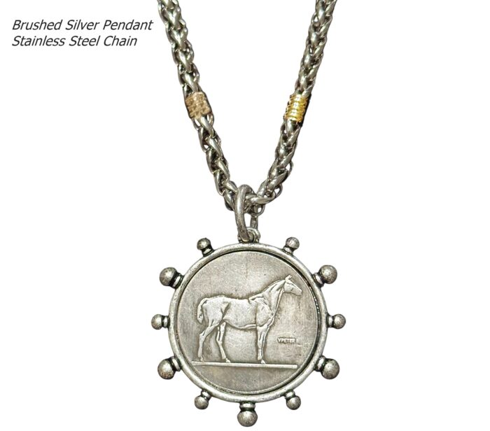 Handmade Stainless Steel and 18kt Gold Necklace with Horse Coin Pendant - Image 3