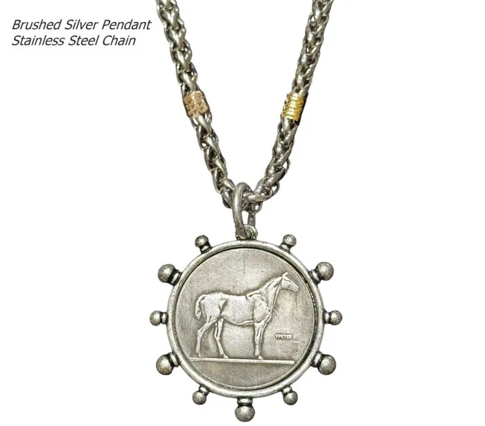 Handmade Stainless Steel and 18kt Gold Necklace with Horse Coin Pendant - Image 3