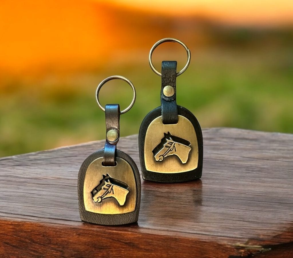 Genuine Argentine Leather Keychain with Brass Horsehead Motif