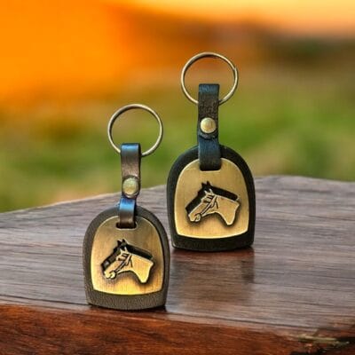 Genuine Argentine Leather Keychain with Brass Horsehead Motif