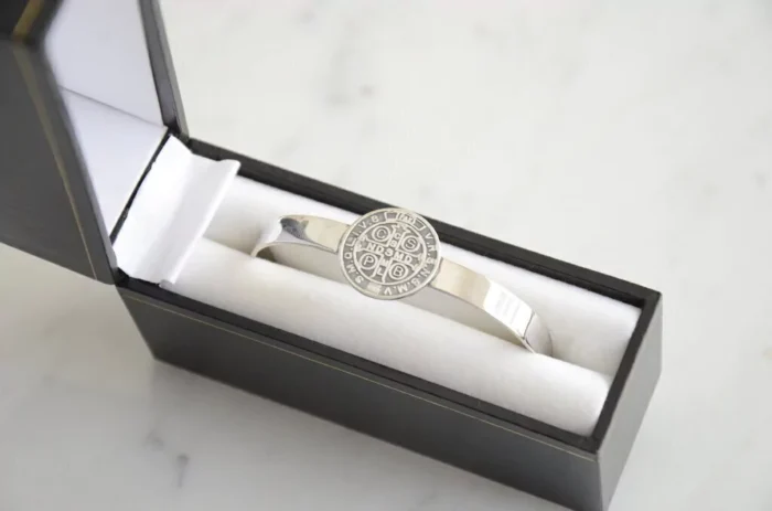 Handmade Alpaca Silver Cuff Style Bracelet - Alpaca Silver Saint Benedict / St. Benito – Known as Protection Against Evil