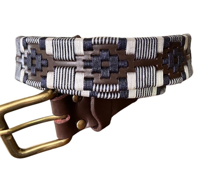 Unisex Cowhide Leather Belt with Waxed Thread Embroidery - Image 4