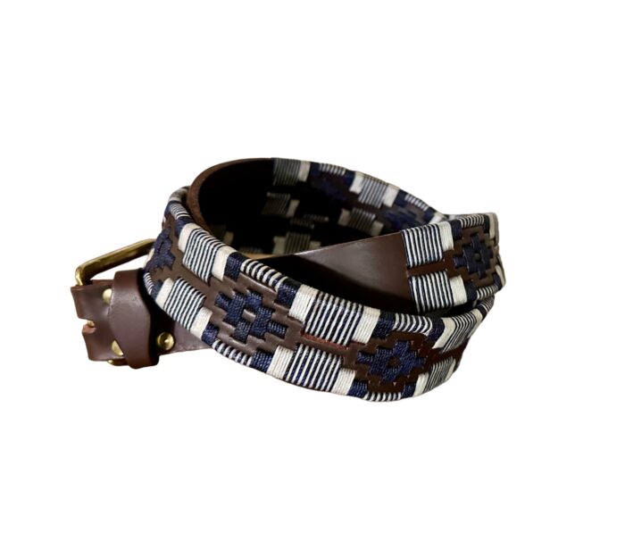 Unisex Cowhide Leather Belt with Waxed Thread Embroidery - Image 3