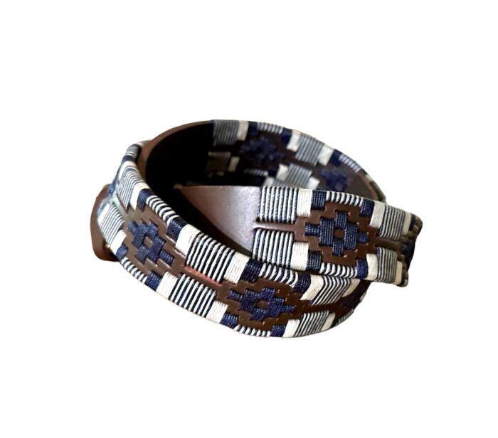 Unisex Cowhide Leather Belt with Waxed Thread Embroidery - Image 2