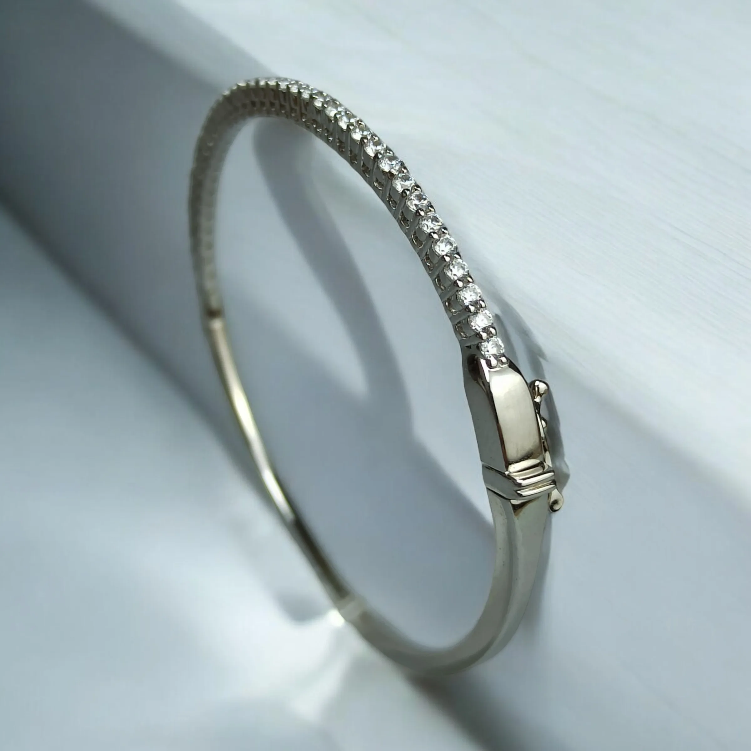 Solid Sterling Silver Bracelet with Channel Set Zirconia - Image 2