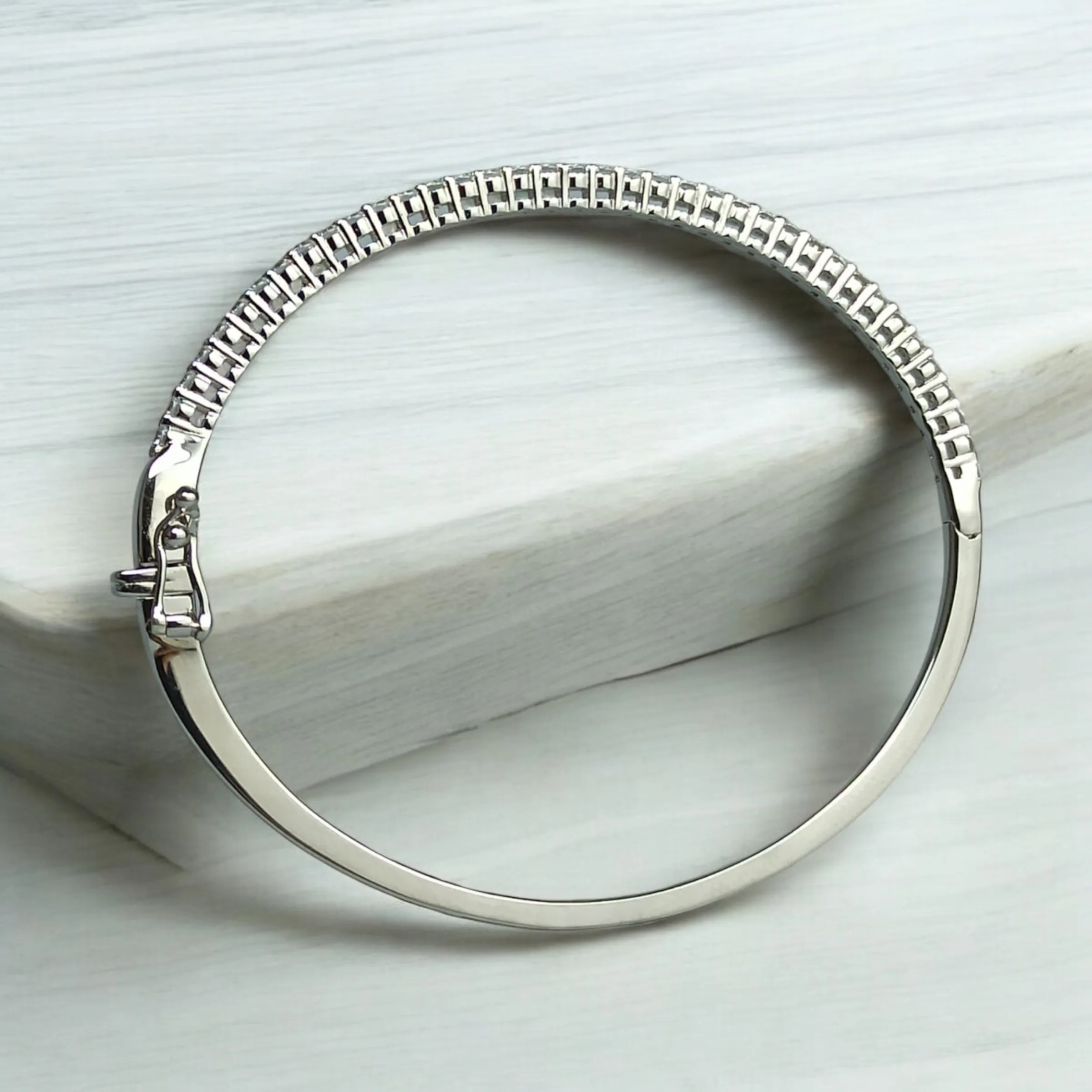 Solid Sterling Silver Bracelet with Channel Set Zirconia - Image 3