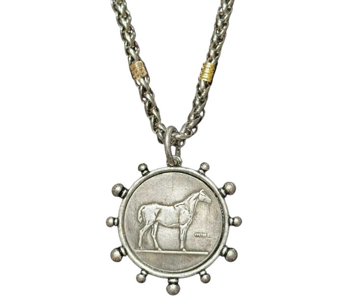 Handmade Stainless Steel and 18kt Gold Necklace with Horse Coin Pendant - Image 2