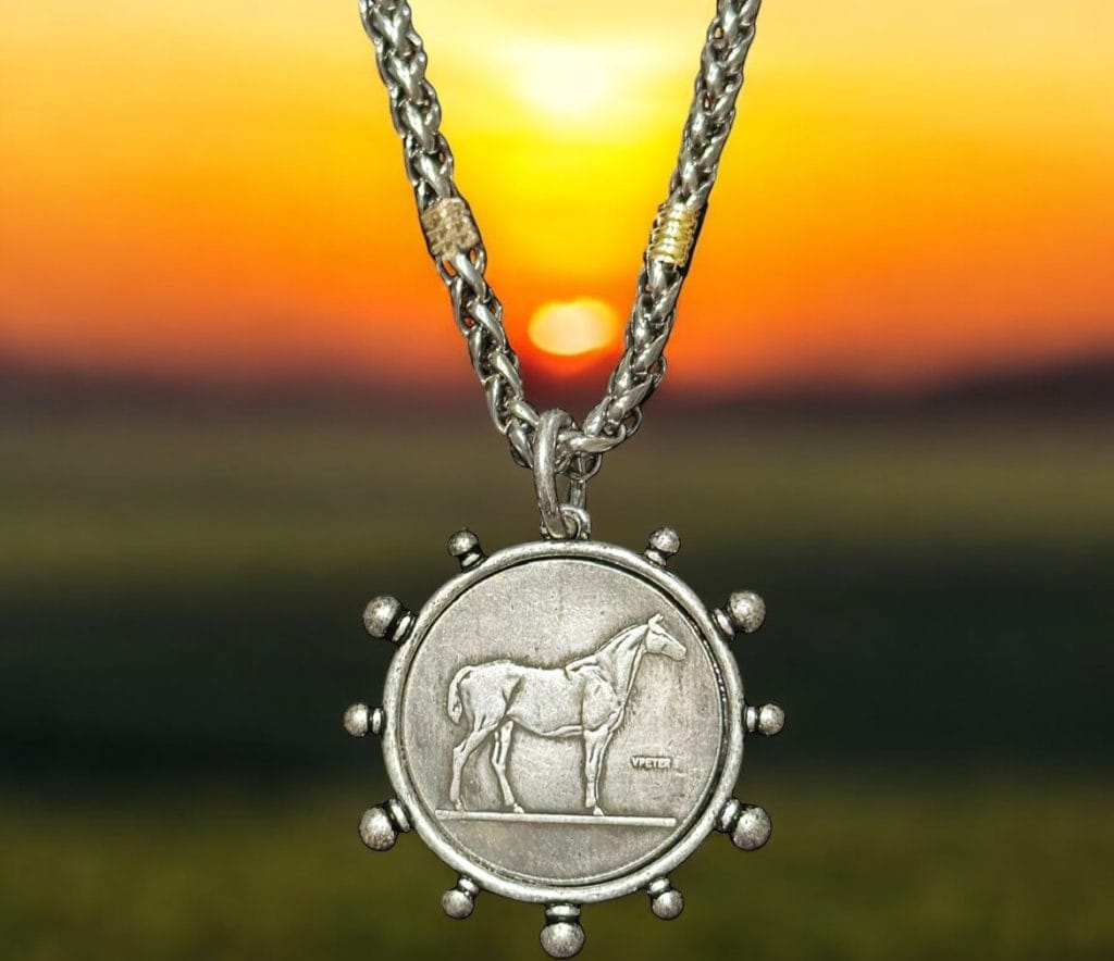 Horse coin pendant necklace.