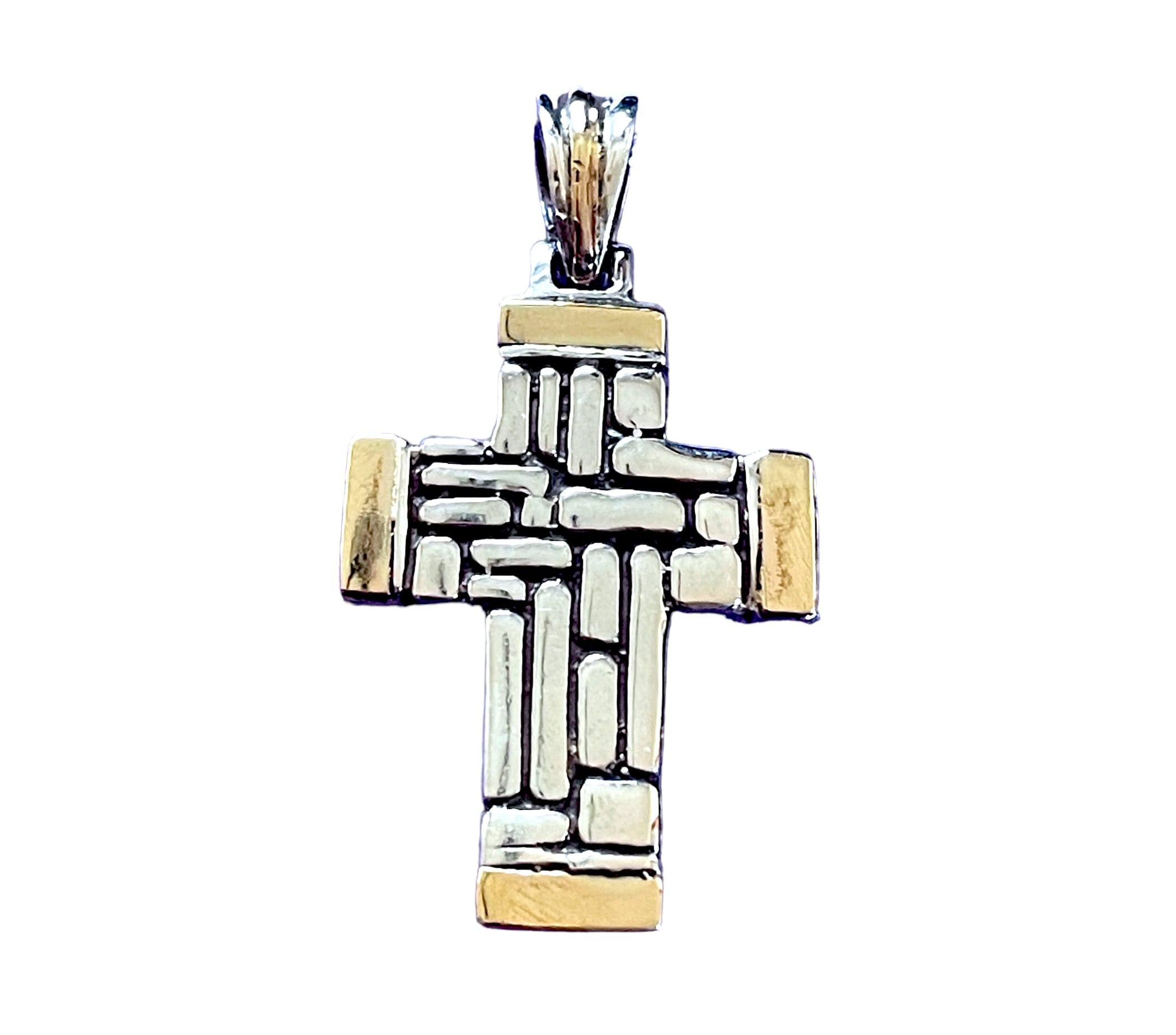Solid Sterling Silver and Gold Unisex Cross Pendant