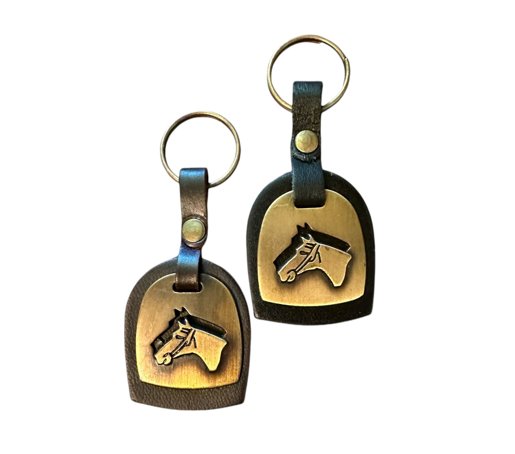 Genuine Argentine Leather Keychain with Brass Horsehead Motif – Two Styles